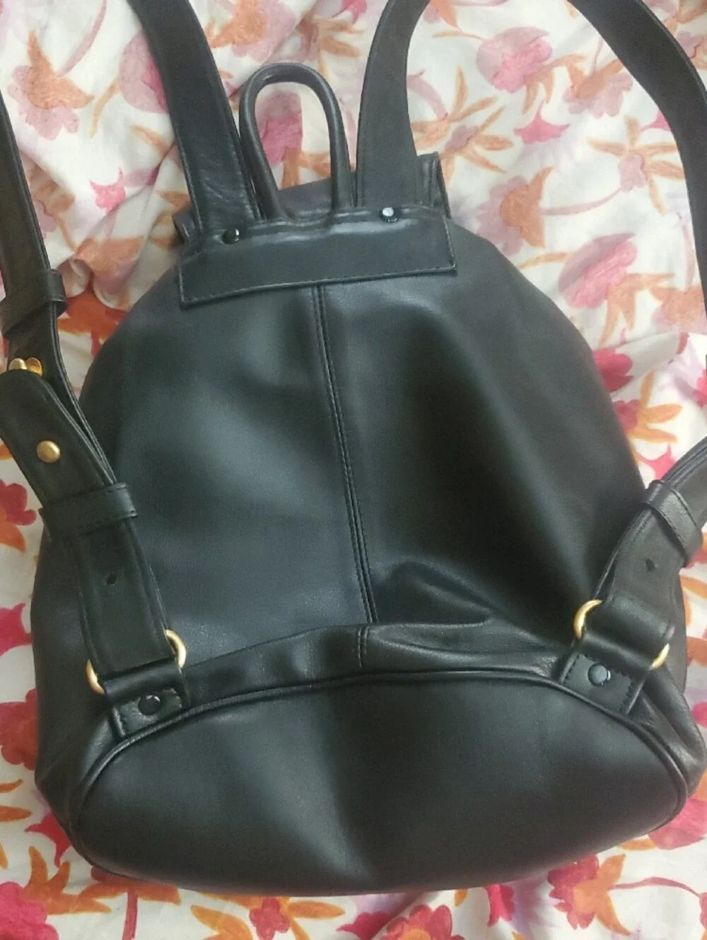 Black Leather Backpack with Gold Hardware